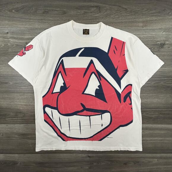 Vintage Cleveland Indians Shirt Mens XXL MLB AOP Chief Wahoo Starter 90s - Picture 1 of 10